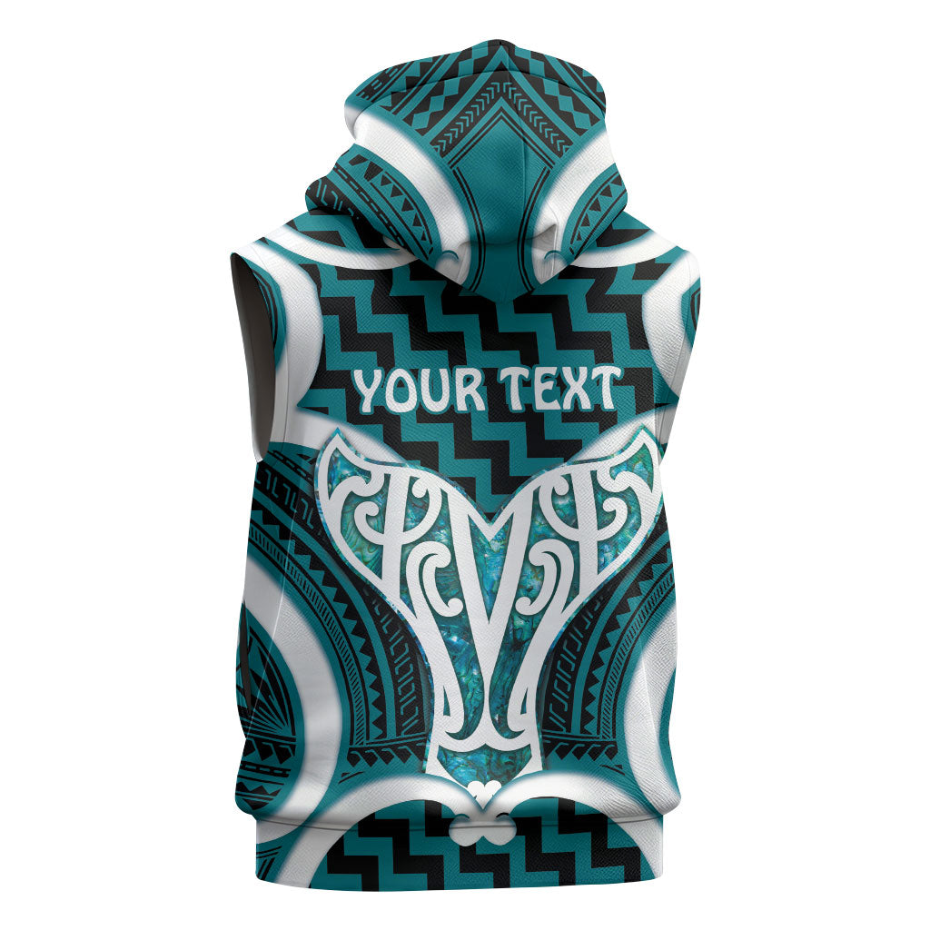 Aotearoa Atua Tangaroa Personalised Sleeveless Hoodie God Of The Sea Maori Whale Tail Cyan