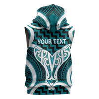 Aotearoa Atua Tangaroa Personalised Sleeveless Hoodie God Of The Sea Maori Whale Tail Cyan