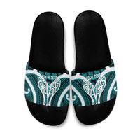 Aotearoa Atua Tangaroa Personalised Slide Sandals God Of The Sea Maori Whale Tail Cyan