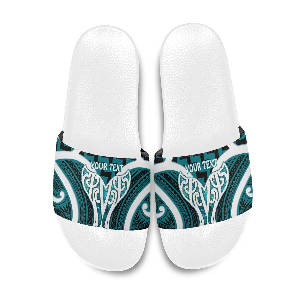 Aotearoa Atua Tangaroa Personalised Slide Sandals God Of The Sea Maori Whale Tail Cyan