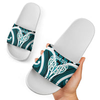 Aotearoa Atua Tangaroa Personalised Slide Sandals God Of The Sea Maori Whale Tail Cyan