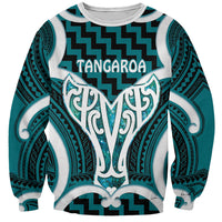 Aotearoa Atua Tangaroa Personalised Sweatshirt God Of The Sea Maori Whale Tail Cyan