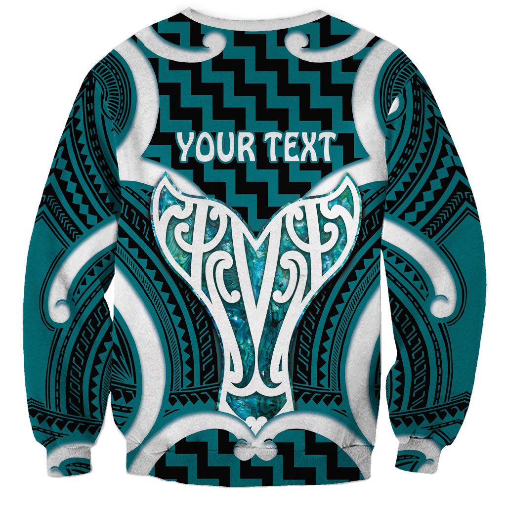 Aotearoa Atua Tangaroa Personalised Sweatshirt God Of The Sea Maori Whale Tail Cyan
