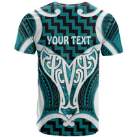 Aotearoa Atua Tangaroa Personalised T Shirt God Of The Sea Maori Whale Tail Cyan