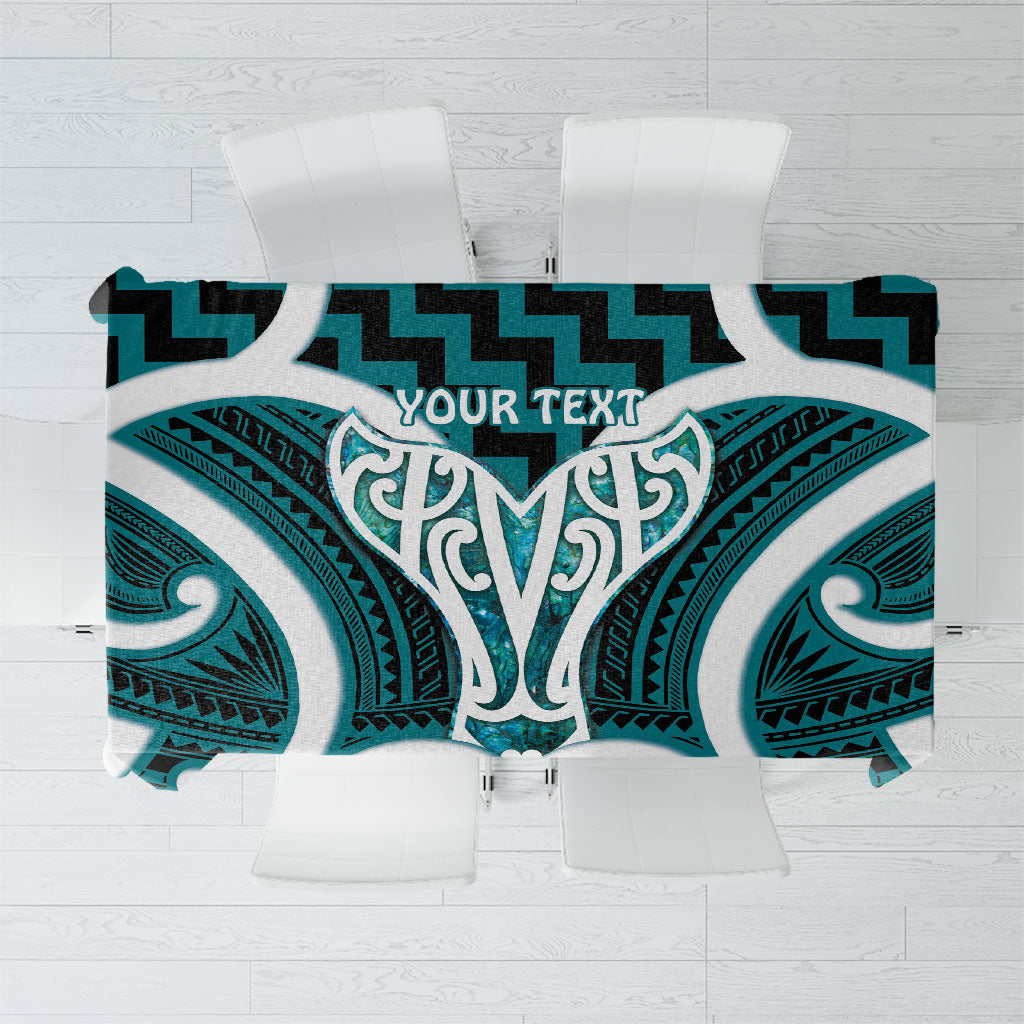 Aotearoa Atua Tangaroa Personalised Tablecloth God Of The Sea Maori Whale Tail Cyan