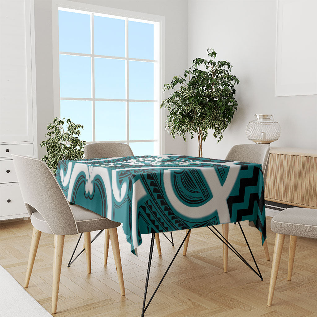 Aotearoa Atua Tangaroa Personalised Tablecloth God Of The Sea Maori Whale Tail Cyan