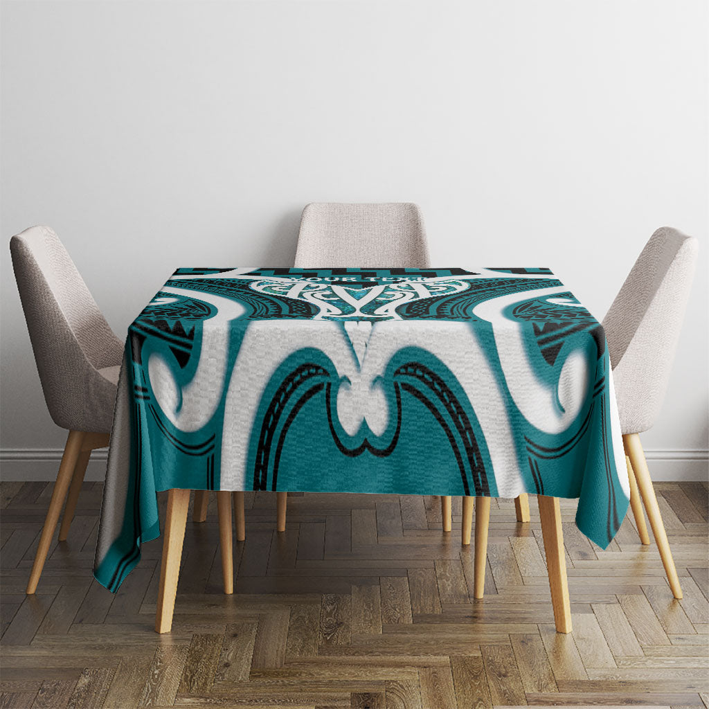 Aotearoa Atua Tangaroa Personalised Tablecloth God Of The Sea Maori Whale Tail Cyan