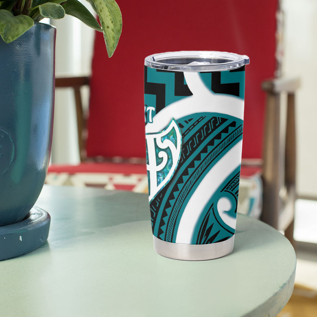 Aotearoa Atua Tangaroa Personalised Tumbler Cup God Of The Sea Maori Whale Tail Cyan