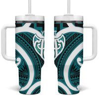 Aotearoa Atua Tangaroa Personalised Tumbler With Handle God Of The Sea Maori Whale Tail Cyan
