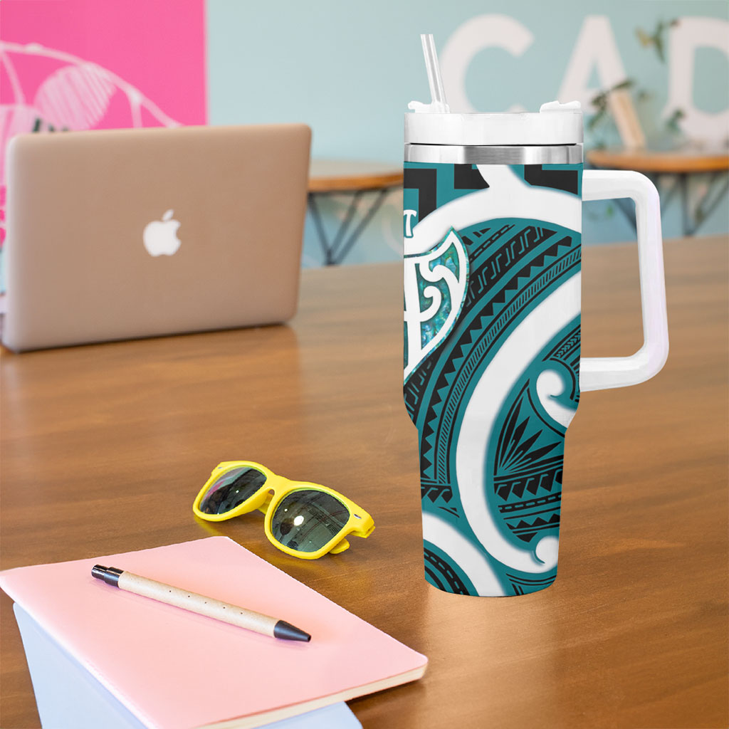 Aotearoa Atua Tangaroa Personalised Tumbler With Handle God Of The Sea Maori Whale Tail Cyan