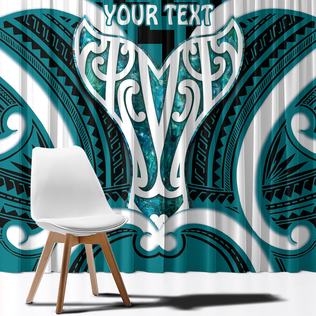 Aotearoa Atua Tangaroa Personalised Window Curtain God Of The Sea Maori Whale Tail Cyan