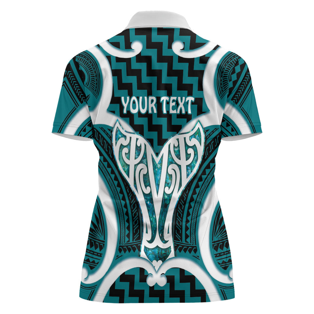 Aotearoa Atua Tangaroa Personalised Women Polo Shirt God Of The Sea Maori Whale Tail Cyan