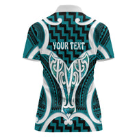 Aotearoa Atua Tangaroa Personalised Women Polo Shirt God Of The Sea Maori Whale Tail Cyan