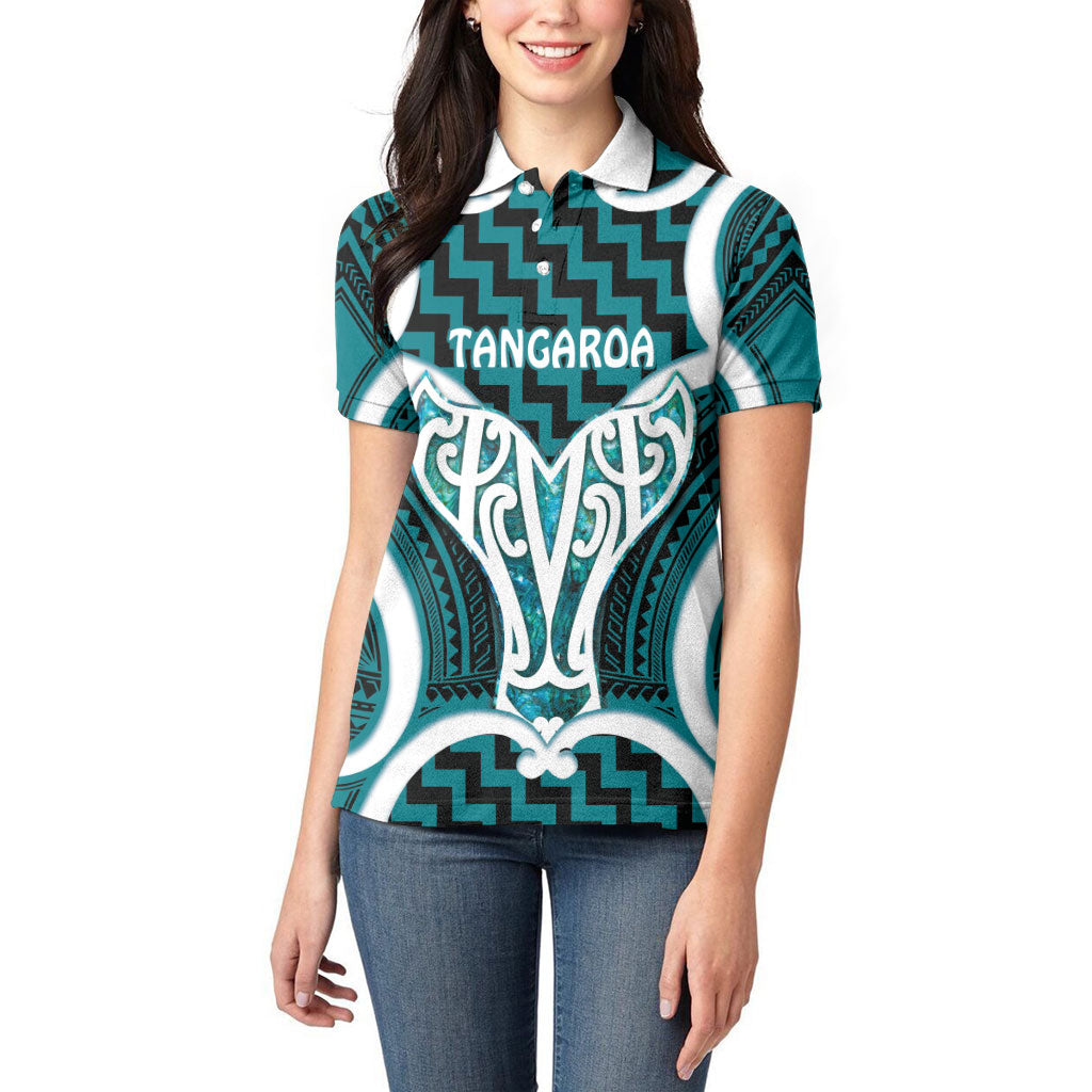 Aotearoa Atua Tangaroa Personalised Women Polo Shirt God Of The Sea Maori Whale Tail Cyan