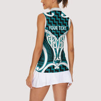 Aotearoa Atua Tangaroa Personalised Women Sleeveless Polo Shirt God Of The Sea Maori Whale Tail Cyan