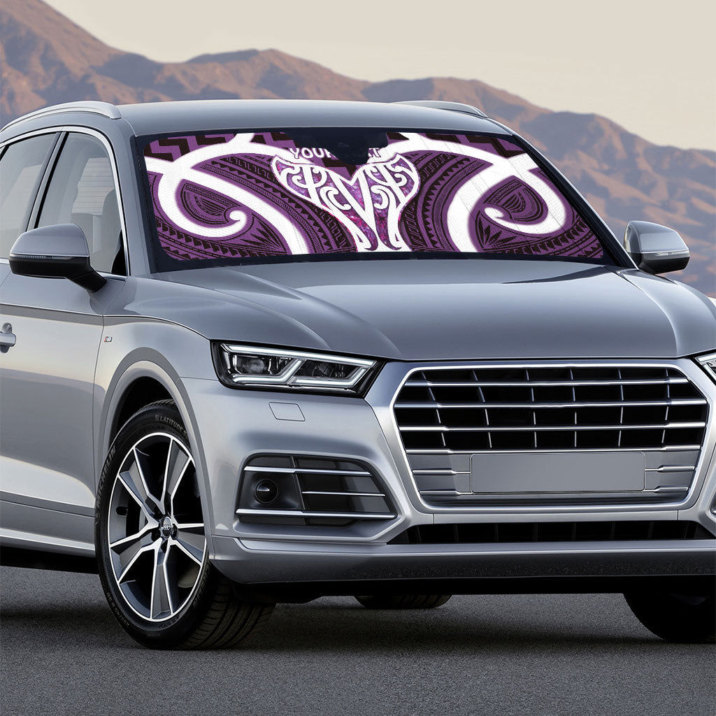 Aotearoa Atua Tangaroa Personalised Auto Sun Shade God Of The Sea Maori Whale Tail Purple