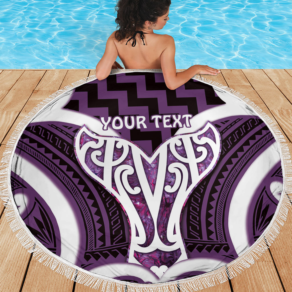 Aotearoa Atua Tangaroa Personalised Beach Blanket God Of The Sea Maori Whale Tail Purple