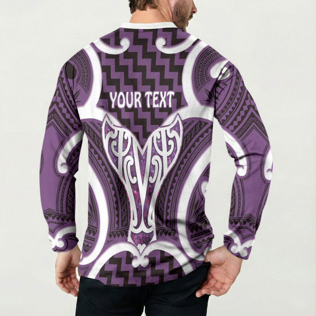 Aotearoa Atua Tangaroa Personalised Button Sweatshirt God Of The Sea Maori Whale Tail Purple