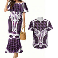Aotearoa Atua Tangaroa Personalised Couples Matching Mermaid Dress and Hawaiian Shirt God Of The Sea Maori Whale Tail Purple