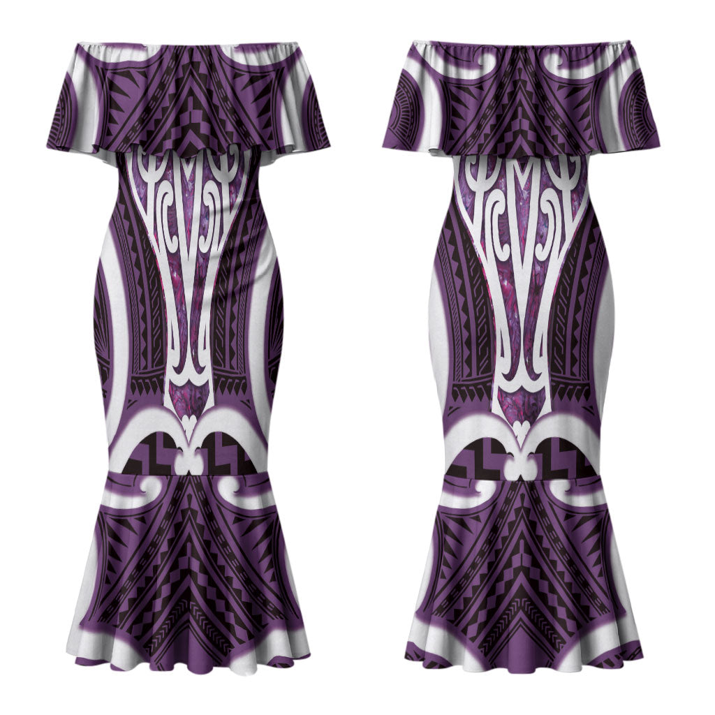 Aotearoa Atua Tangaroa Personalised Couples Matching Mermaid Dress and Long Sleeve Button Shirt God Of The Sea Maori Whale Tail Purple