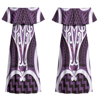 Aotearoa Atua Tangaroa Personalised Couples Matching Off Shoulder Maxi Dress and Long Sleeve Button Shirt God Of The Sea Maori Whale Tail Purple