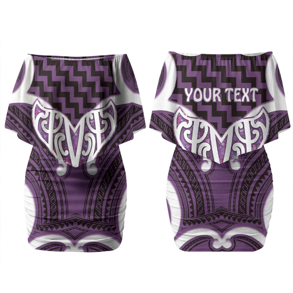 Aotearoa Atua Tangaroa Personalised Couples Matching Off Shoulder Short Dress and Long Sleeve Button Shirt God Of The Sea Maori Whale Tail Purple