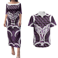 Aotearoa Atua Tangaroa Personalised Couples Matching Puletasi and Hawaiian Shirt God Of The Sea Maori Whale Tail Purple