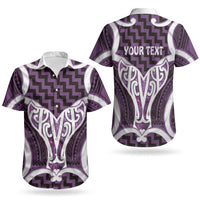 Aotearoa Atua Tangaroa Personalised Couples Matching Short Sleeve Bodycon Dress and Hawaiian Shirt God Of The Sea Maori Whale Tail Purple