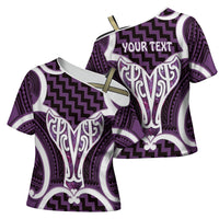 Aotearoa Atua Tangaroa Personalised Cross Shoulder Shirt God Of The Sea Maori Whale Tail Purple