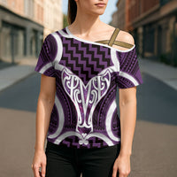 Aotearoa Atua Tangaroa Personalised Cross Shoulder Shirt God Of The Sea Maori Whale Tail Purple