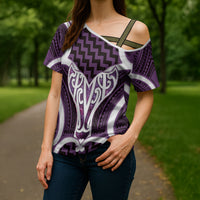 Aotearoa Atua Tangaroa Personalised Cross Shoulder Shirt God Of The Sea Maori Whale Tail Purple