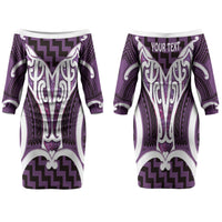 Aotearoa Atua Tangaroa Personalised Family Matching Off The Shoulder Long Sleeve Dress and Hawaiian Shirt God Of The Sea Maori Whale Tail Purple