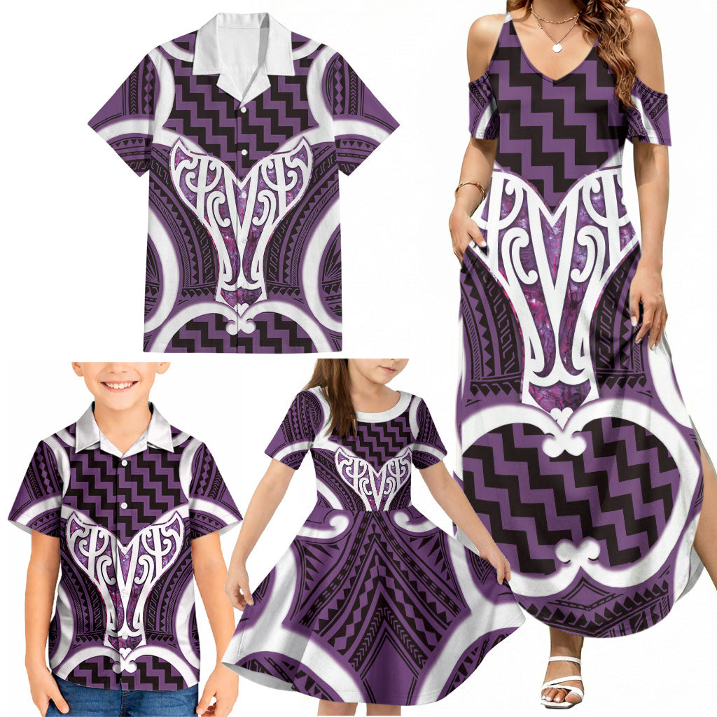 Aotearoa Atua Tangaroa Personalised Family Matching Summer Maxi Dress and Hawaiian Shirt God Of The Sea Maori Whale Tail Purple