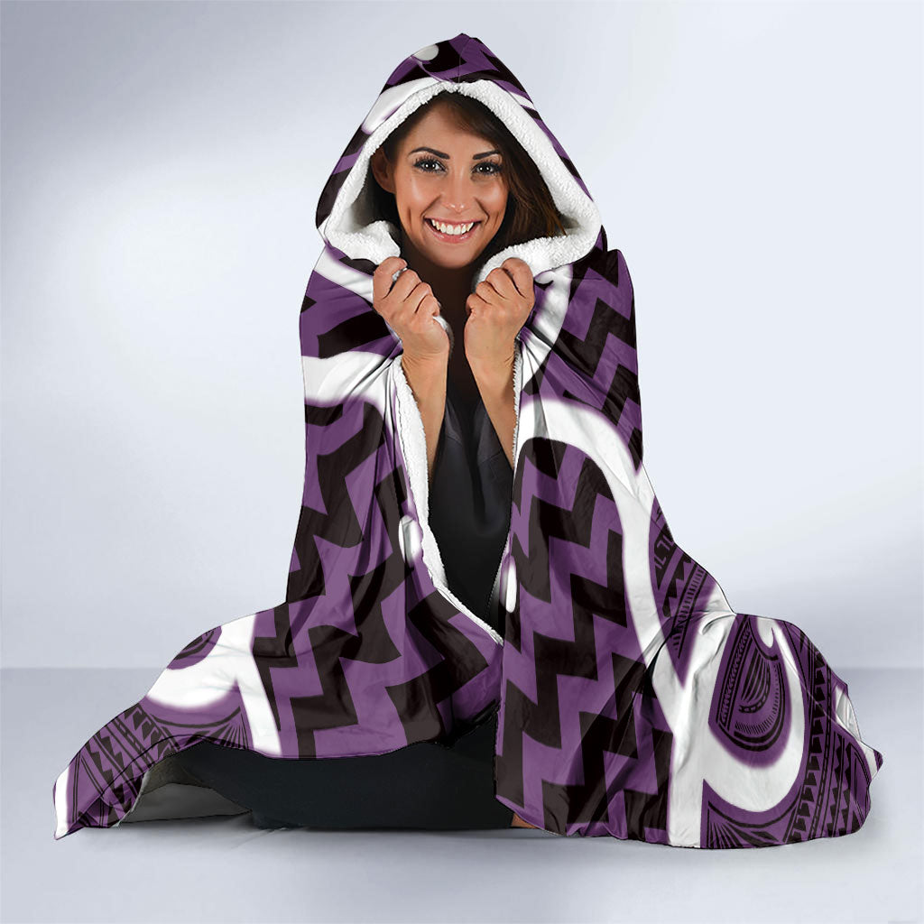 Aotearoa Atua Tangaroa Personalised Hooded Blanket God Of The Sea Maori Whale Tail Purple
