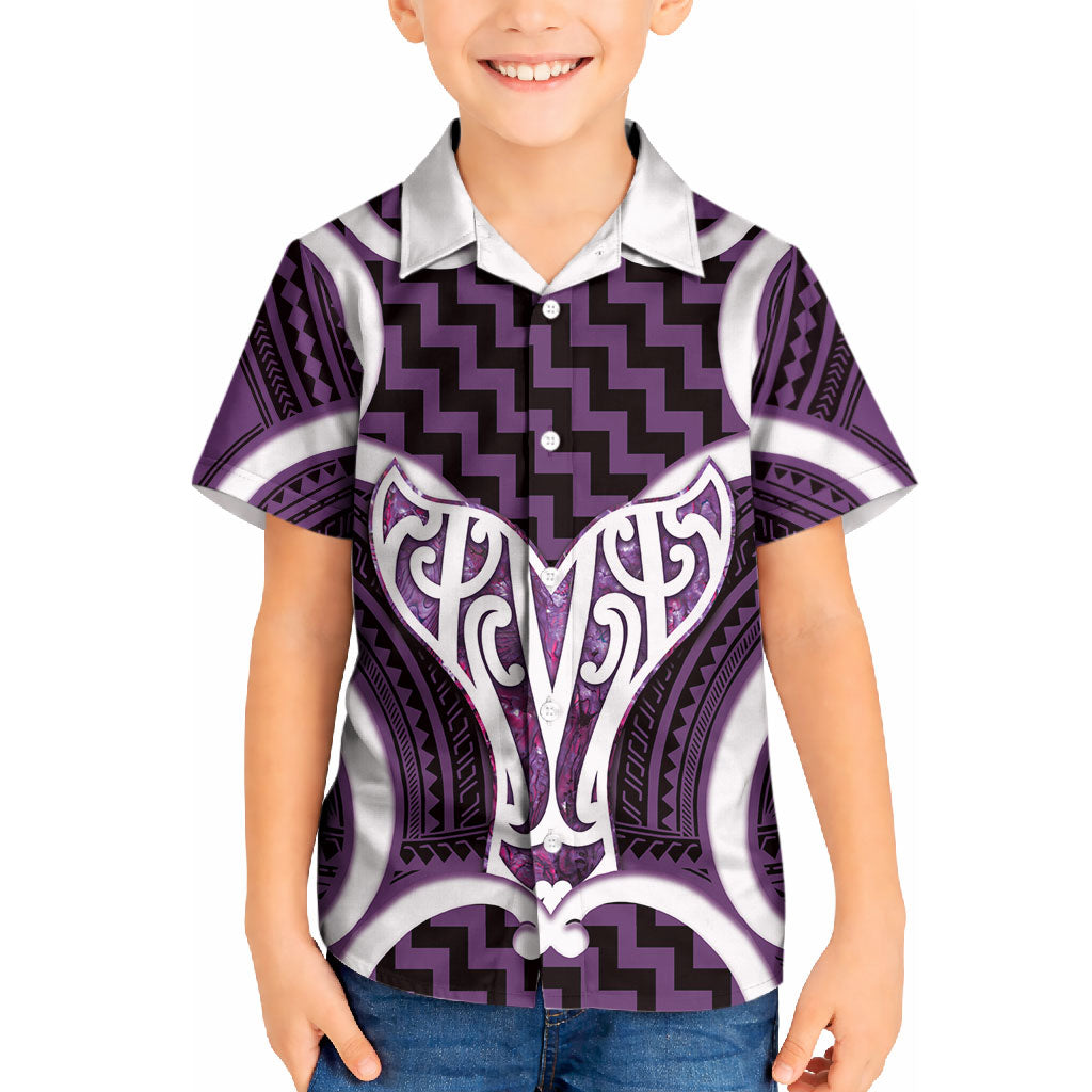 Aotearoa Atua Tangaroa Personalised Kid Hawaiian Shirt God Of The Sea Maori Whale Tail Purple