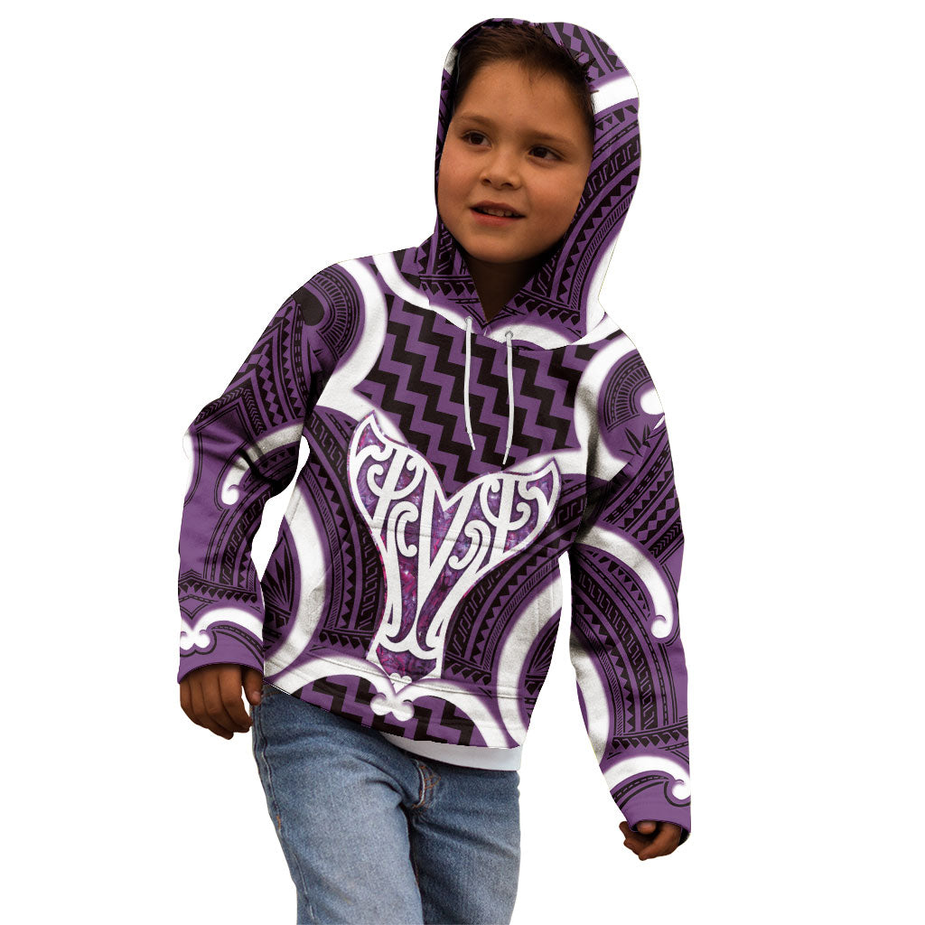 Aotearoa Atua Tangaroa Personalised Kid Hoodie God Of The Sea Maori Whale Tail Purple