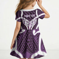 Aotearoa Atua Tangaroa Personalised Kid Short Sleeve Dress God Of The Sea Maori Whale Tail Purple