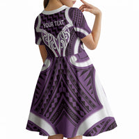 Aotearoa Atua Tangaroa Personalised Kid Short Sleeve Dress God Of The Sea Maori Whale Tail Purple