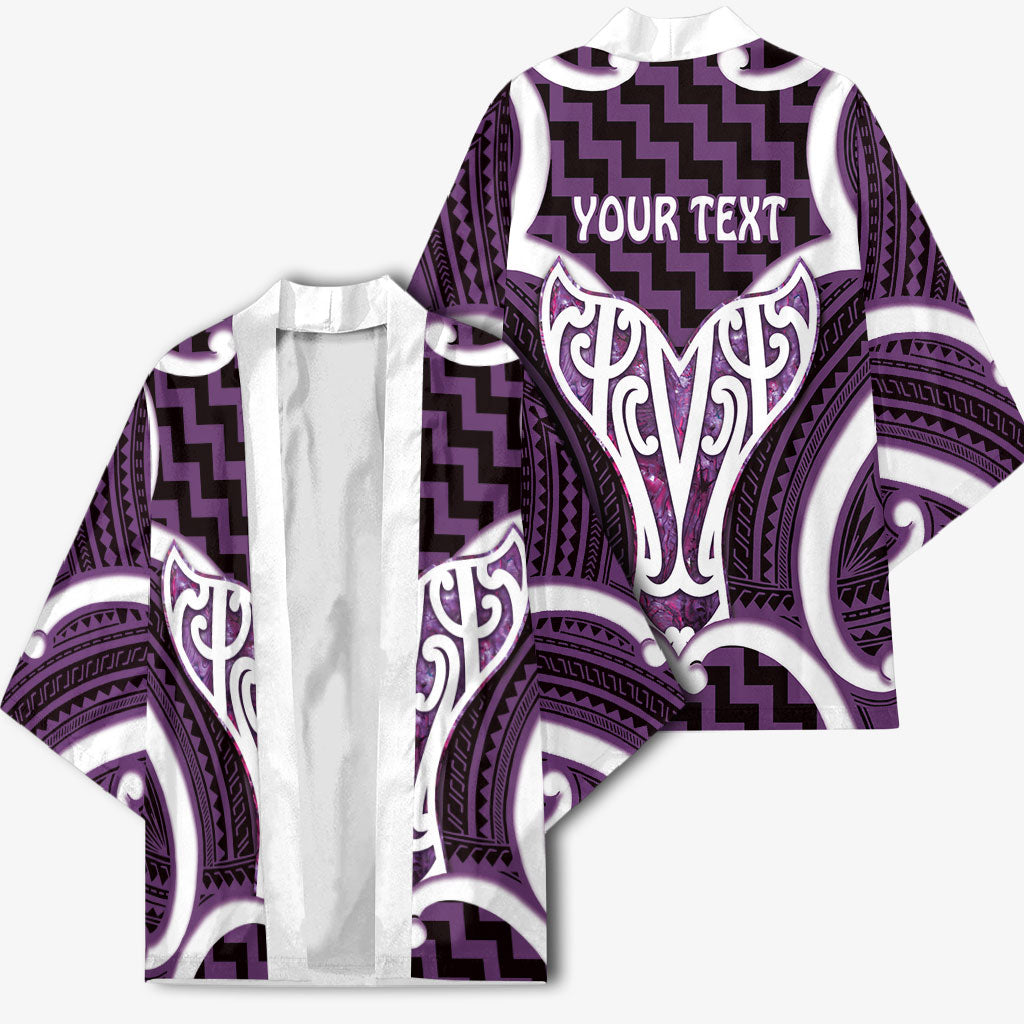 Aotearoa Atua Tangaroa Personalised Kimono God Of The Sea Maori Whale Tail Purple