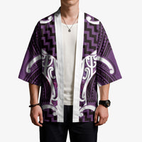 Aotearoa Atua Tangaroa Personalised Kimono God Of The Sea Maori Whale Tail Purple