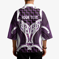 Aotearoa Atua Tangaroa Personalised Kimono God Of The Sea Maori Whale Tail Purple