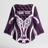 Aotearoa Atua Tangaroa Personalised Kimono Sleeve Blouse God Of The Sea Maori Whale Tail Purple