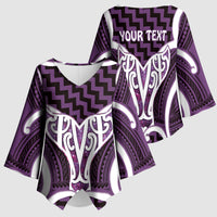 Aotearoa Atua Tangaroa Personalised Kimono Sleeve Blouse God Of The Sea Maori Whale Tail Purple