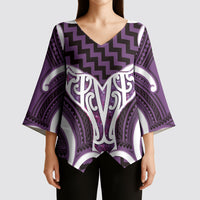 Aotearoa Atua Tangaroa Personalised Kimono Sleeve Blouse God Of The Sea Maori Whale Tail Purple
