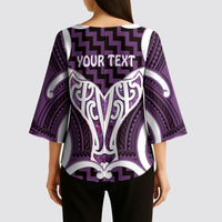 Aotearoa Atua Tangaroa Personalised Kimono Sleeve Blouse God Of The Sea Maori Whale Tail Purple