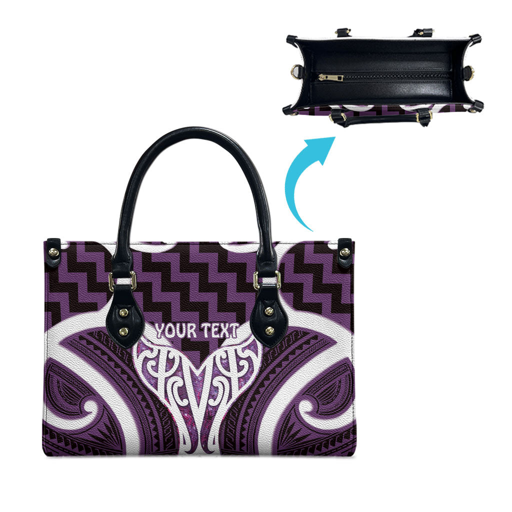 Aotearoa Atua Tangaroa Personalised Leather Bag God Of The Sea Maori Whale Tail Purple