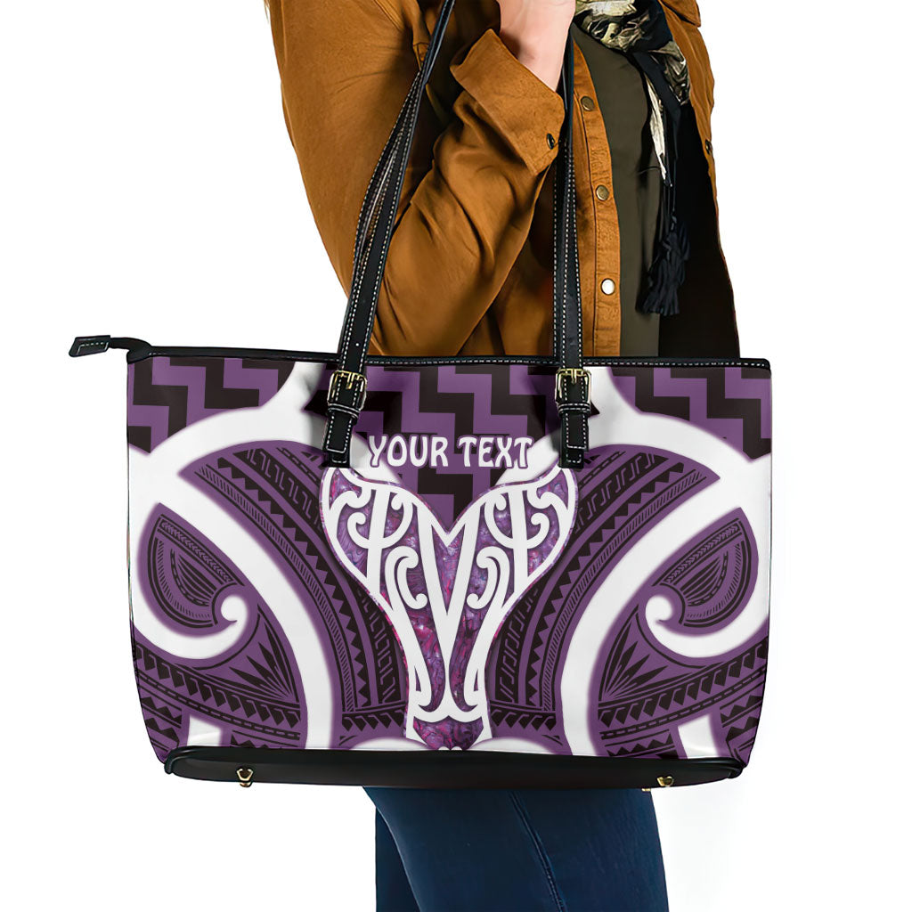 Aotearoa Atua Tangaroa Personalised Leather Tote Bag God Of The Sea Maori Whale Tail Purple
