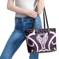 Aotearoa Atua Tangaroa Personalised Leather Tote Bag God Of The Sea Maori Whale Tail Purple