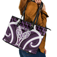 Aotearoa Atua Tangaroa Personalised Leather Tote Bag God Of The Sea Maori Whale Tail Purple