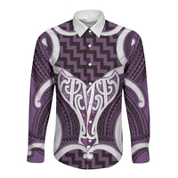 Aotearoa Atua Tangaroa Personalised Long Sleeve Button Shirt God Of The Sea Maori Whale Tail Purple